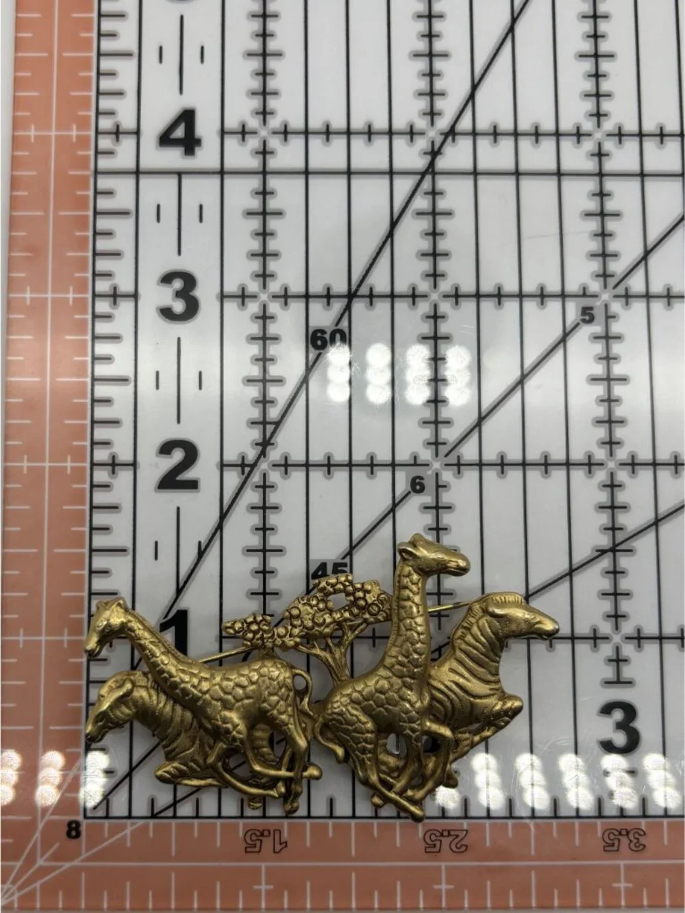 Vintage AJC Safari Stampede Brooch Pin 1970s or 80s Gold Tone Dimensional Signed